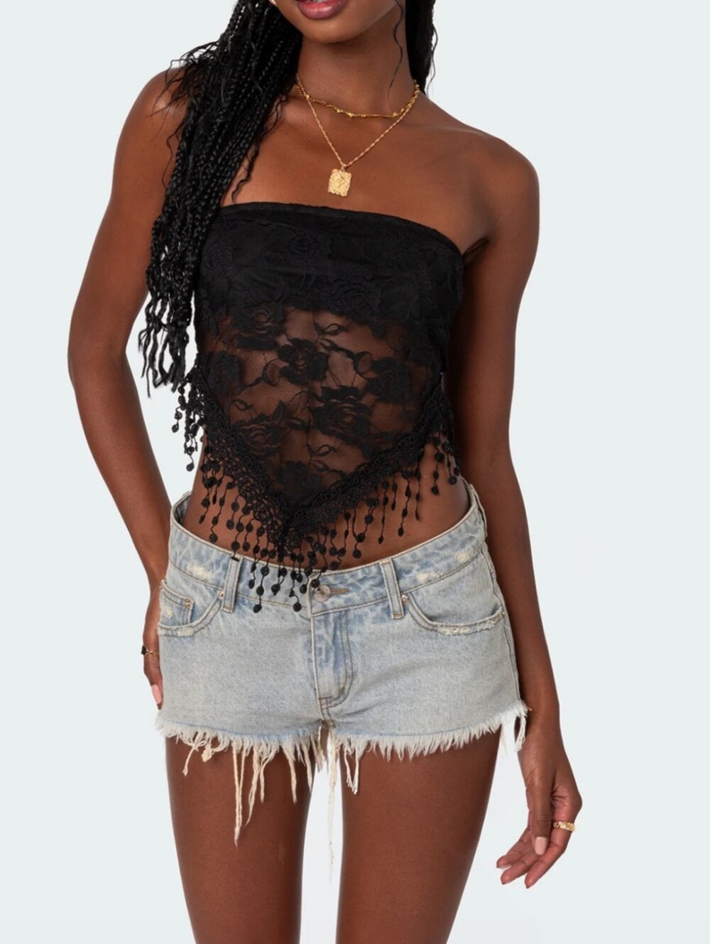 Edikted India Sheer Lace Strapless Top in black M